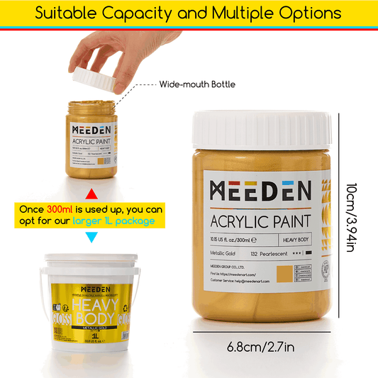 MEEDEN Metallic Gold 300ml jar dimensions and reusable container