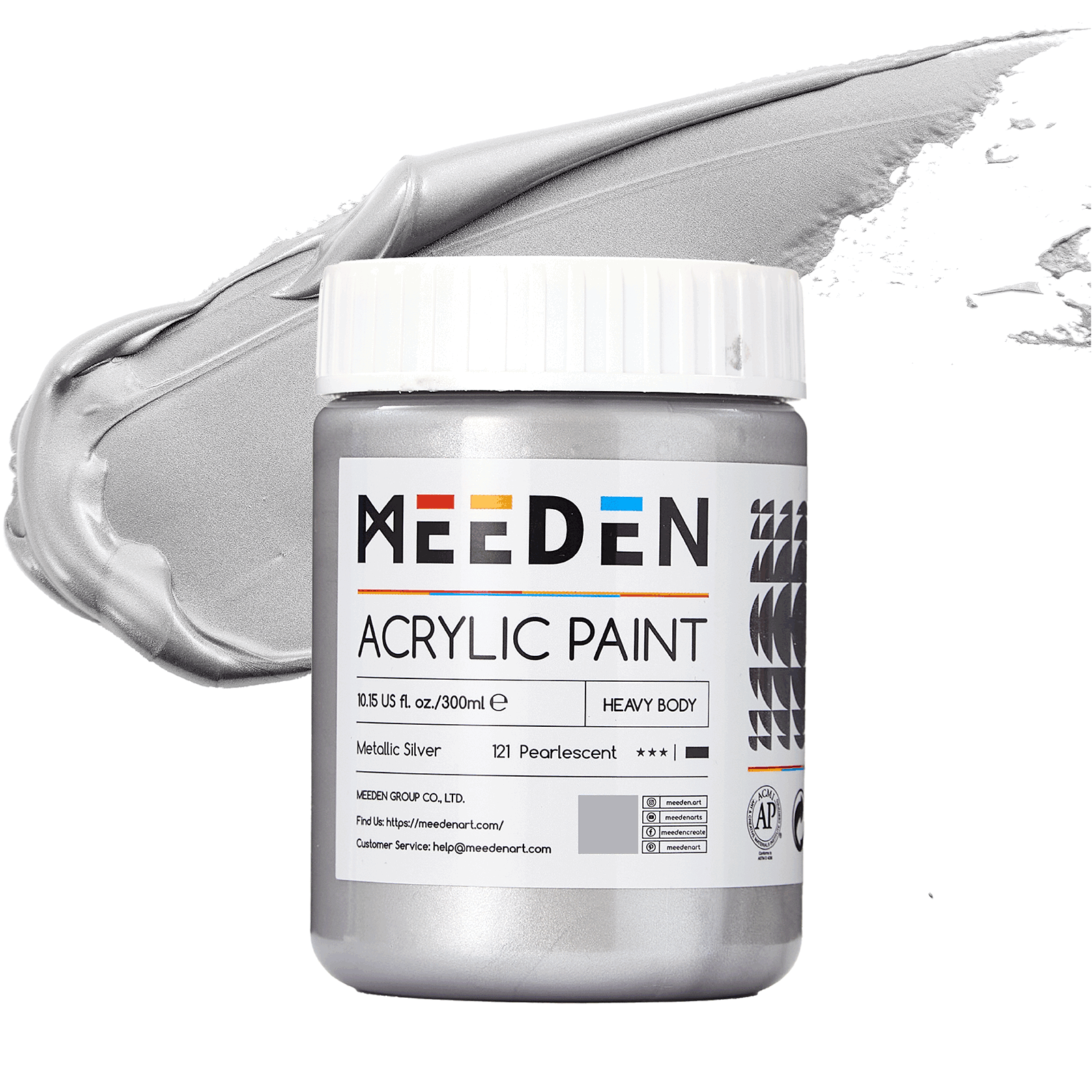 MEEDEN Heavy Body Metallic Silver acrylic paint in a 300ml jar
