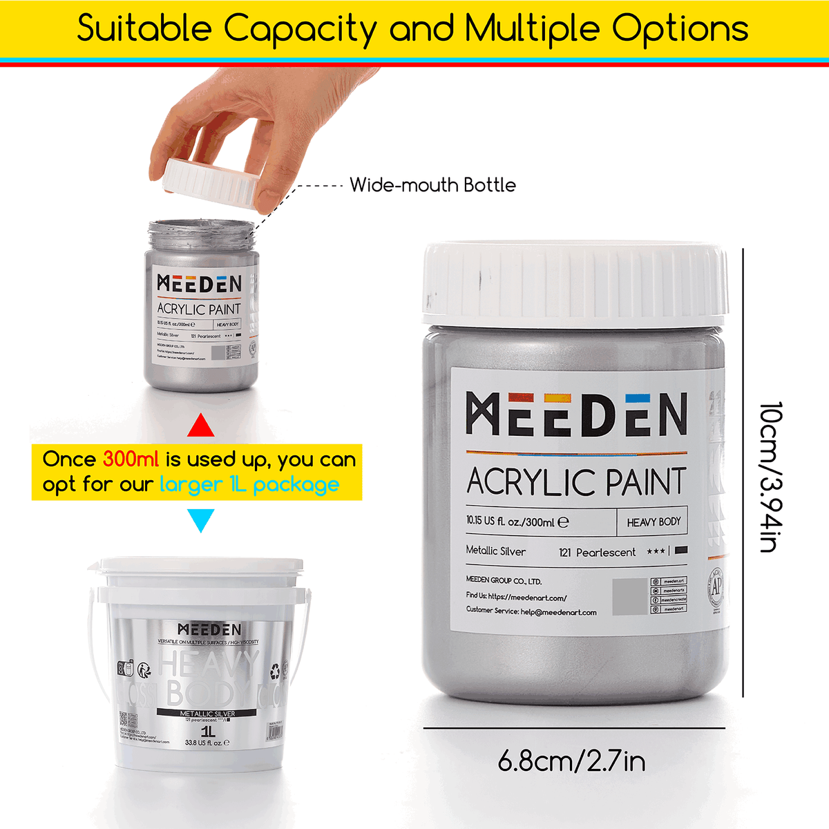MEEDEN Metallic Silver 300ml jar dimensions and reusable container