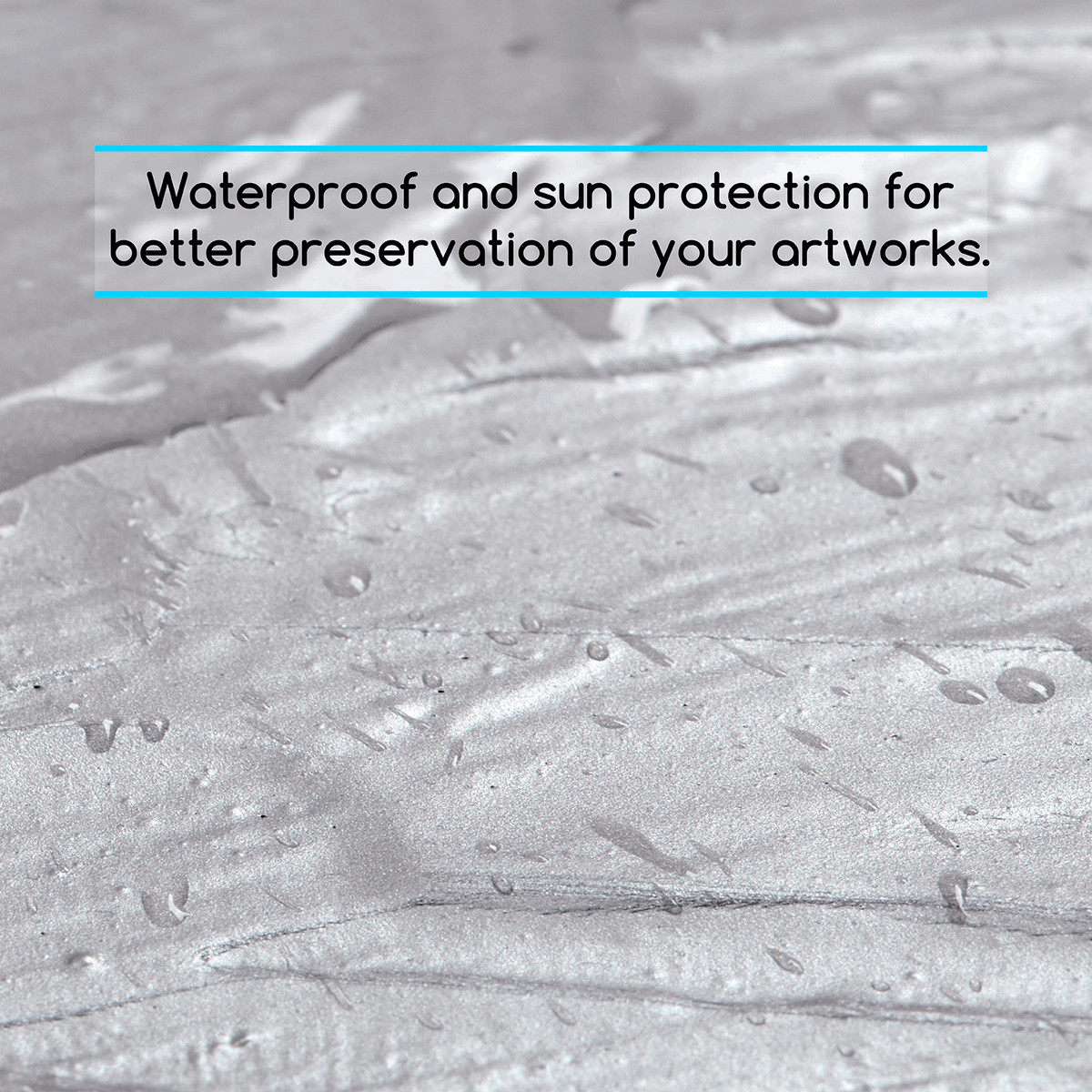 Water droplets on a surface painted with MEEDEN Metallic Silver acrylic