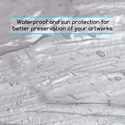 Water droplets on a surface painted with MEEDEN Metallic Silver acrylic