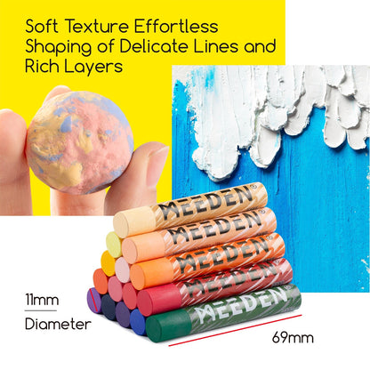 MEEDEN soft oil pastels showing 69mm length and 11mm diameter