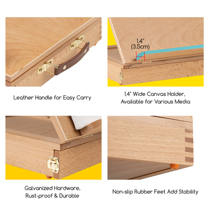 MEEDEN tabletop easel details showing handle, hardware and rubber feet
