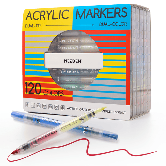 MEEDEN 120-colour dual tip acrylic paint marker set with storage case