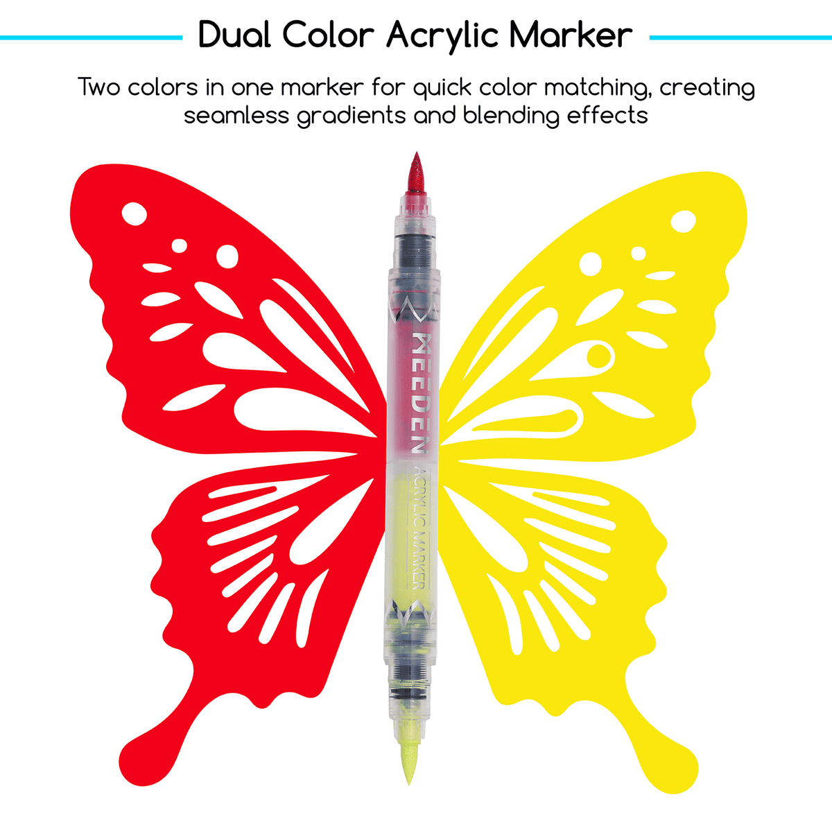 MEEDEN dual-colour acrylic marker drawing a two-tone butterfly