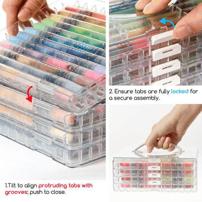 MEEDEN dual tip acrylic paint markers organised in shared storage case