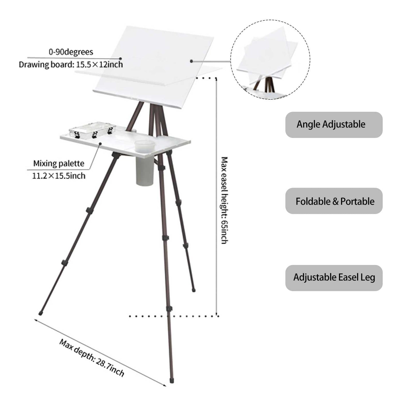 MEEDEN watercolour field easel dimensions and adjustable features