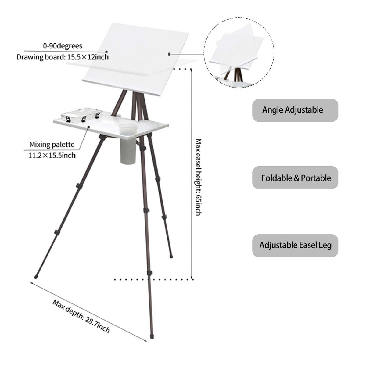 MEEDEN watercolour field easel dimensions and adjustable features