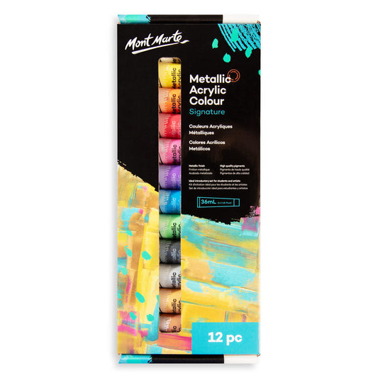 Metallic Acrylic Colour Paint Set Signature 12pc x 36ml - Mont Marte