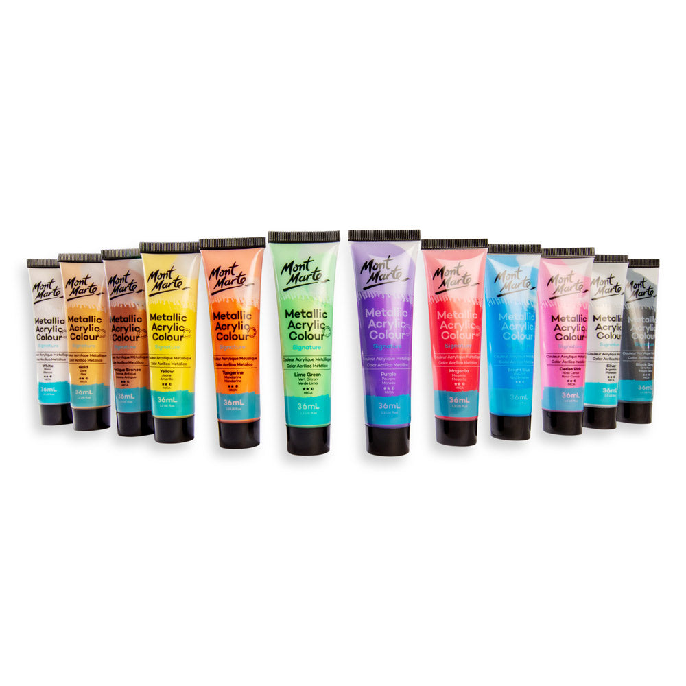 Metallic Acrylic Colour Paint Set Signature 12pc x 36ml - Mont Marte