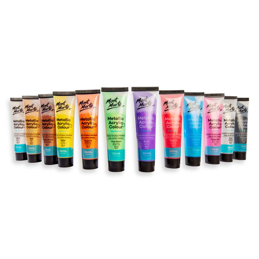 Metallic Acrylic Colour Paint Set Signature 12pc x 36ml - Mont Marte