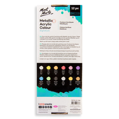 Metallic Acrylic Colour Paint Set Signature 12pc x 36ml - Mont Marte