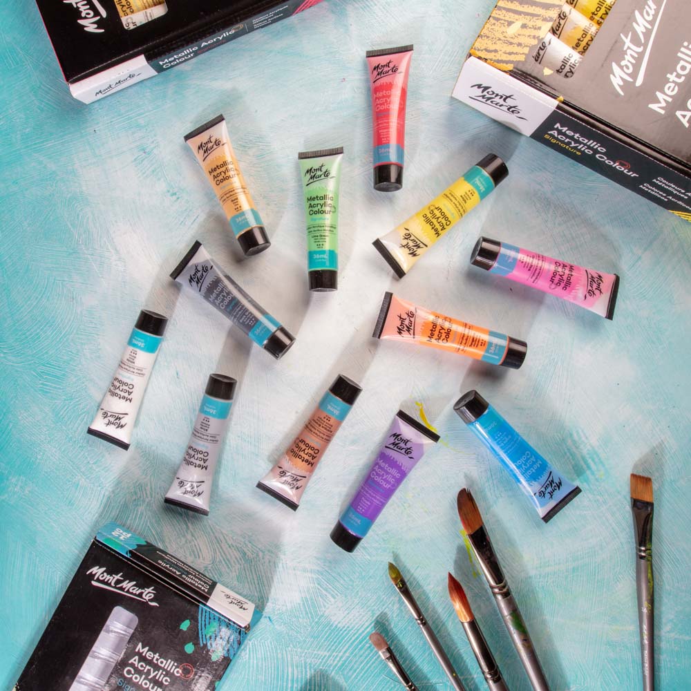 Metallic Acrylic Colour Paint Set Signature 12pc x 36ml - Mont Marte