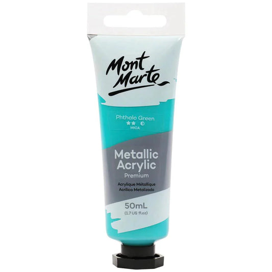 Metallic Acrylic Paint Premium 50ml (1.7 US fl.oz) Tube - Phthalo Green - Mont Marte - Glowish