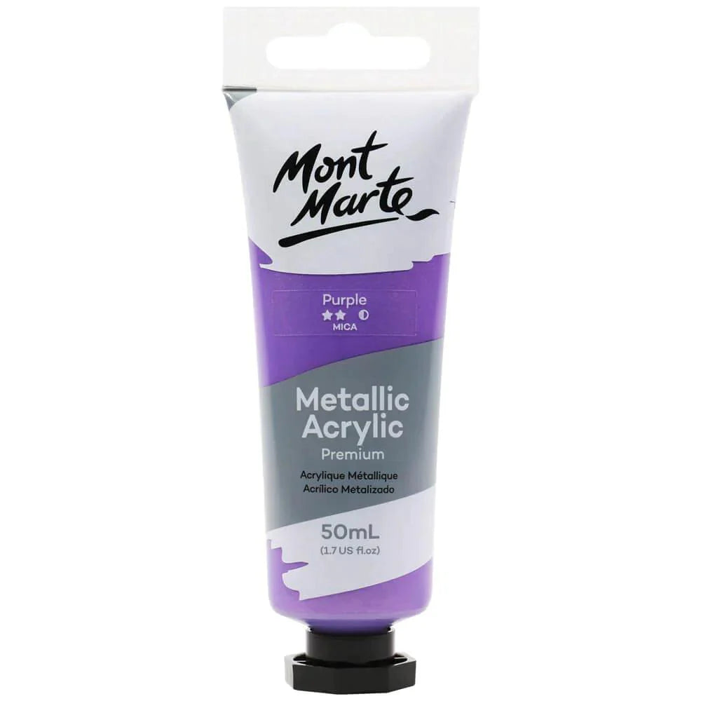 Metallic Acrylic Paint Premium 50ml (1.7 US fl.oz) Tube - Purple - Mont Marte - Glowish