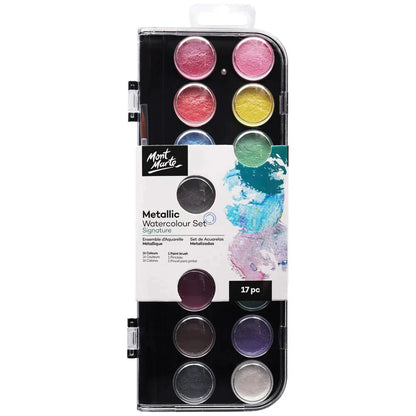 Metallic Watercolour Cake Set Signature 17pc - Mont Marte - Glowish