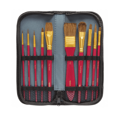 Mixed Bristle Brush Set Wallet 11pce - Watercolour - Glowish