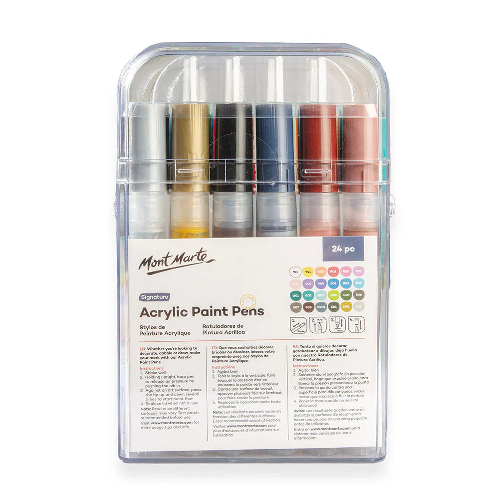 Mont Marte Acrylic Paint Pens Broad Tip in Case 24pc - Glowish