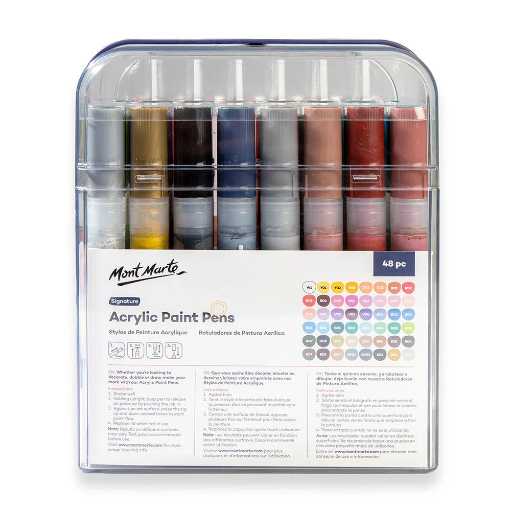 Mont Marte Acrylic Paint Pens Broad Tip in Case 48pc - Glowish