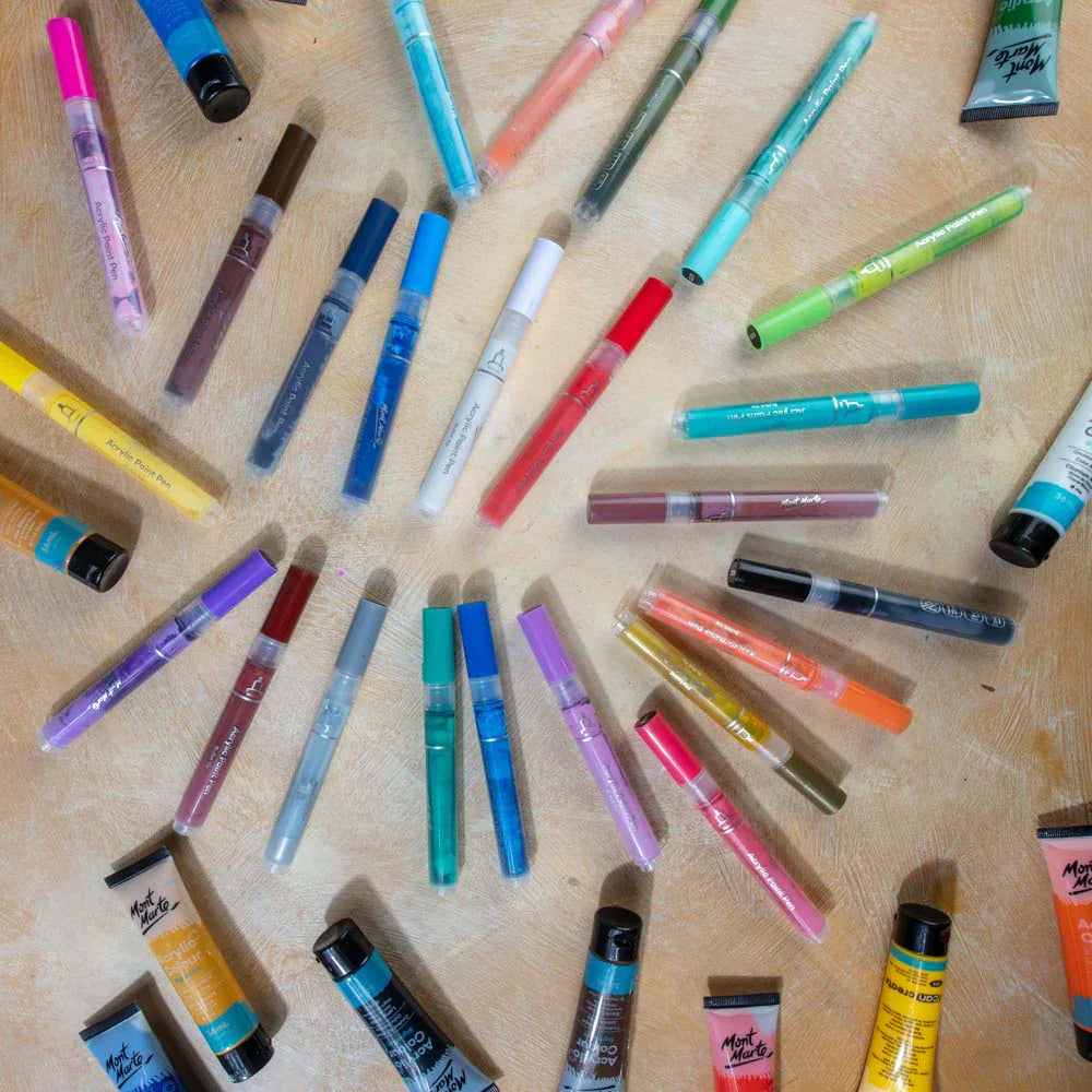 Mont Marte Acrylic Paint Pens Broad Tip in Case 48pc - Glowish