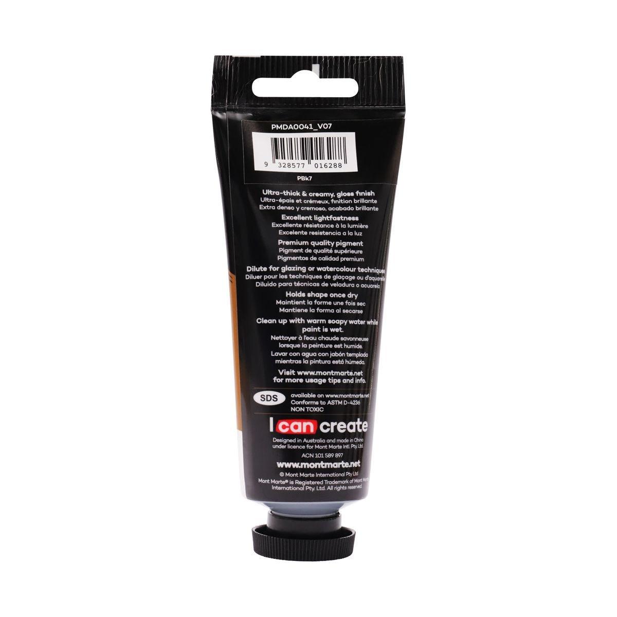 Mont Marte Dimension Acrylic Premium 75ml Tube - Lamp Black - Glowish