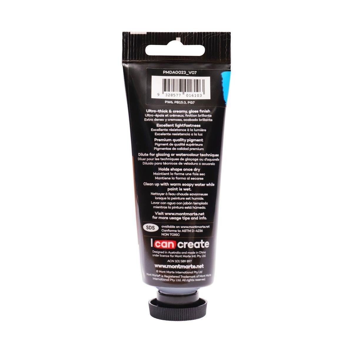 Mont Marte Dimension Acrylic Premium 75ml Tube - Monastral Cerulean - Glowish