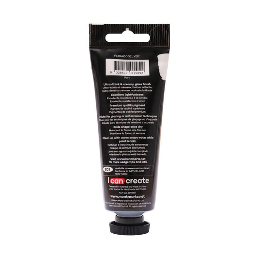 Mont Marte Dimension Acrylic Premium 75ml Tube - Zinc White - Glowish