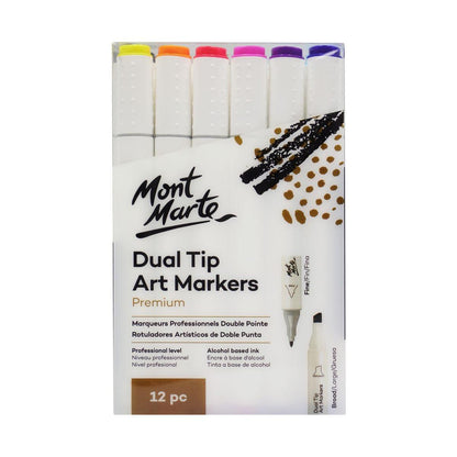 Dual Tip Alcohol Art Markers Premium 12pcs - Mont Marte - Glowish