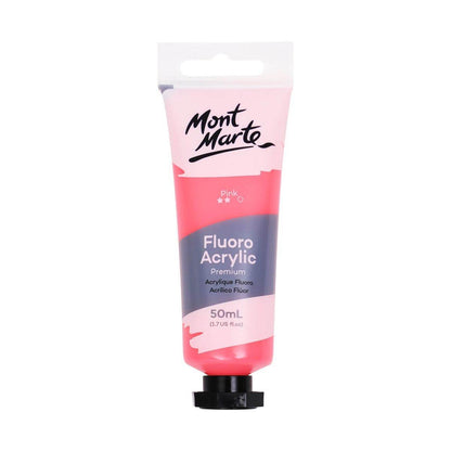 Mont Marte Fluoro Acrylic Paint Premium 50ml Tube - Pink - Glowish