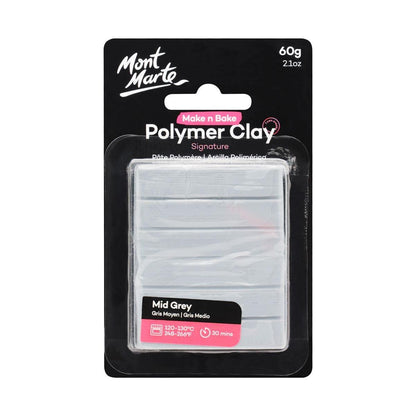 Mont Marte Make n Bake Polymer Clay Signature 60g - Mid Grey - Glowish