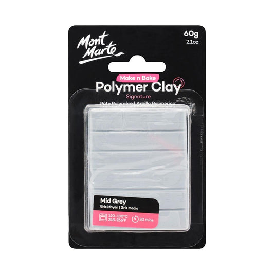 Mont Marte Make n Bake Polymer Clay Signature 60g - Mid Grey - Glowish