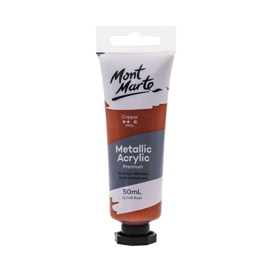 Mont Marte Metallic Acrylic Paint Tube Premium 50ml (1.7oz) - Copper - Glowish