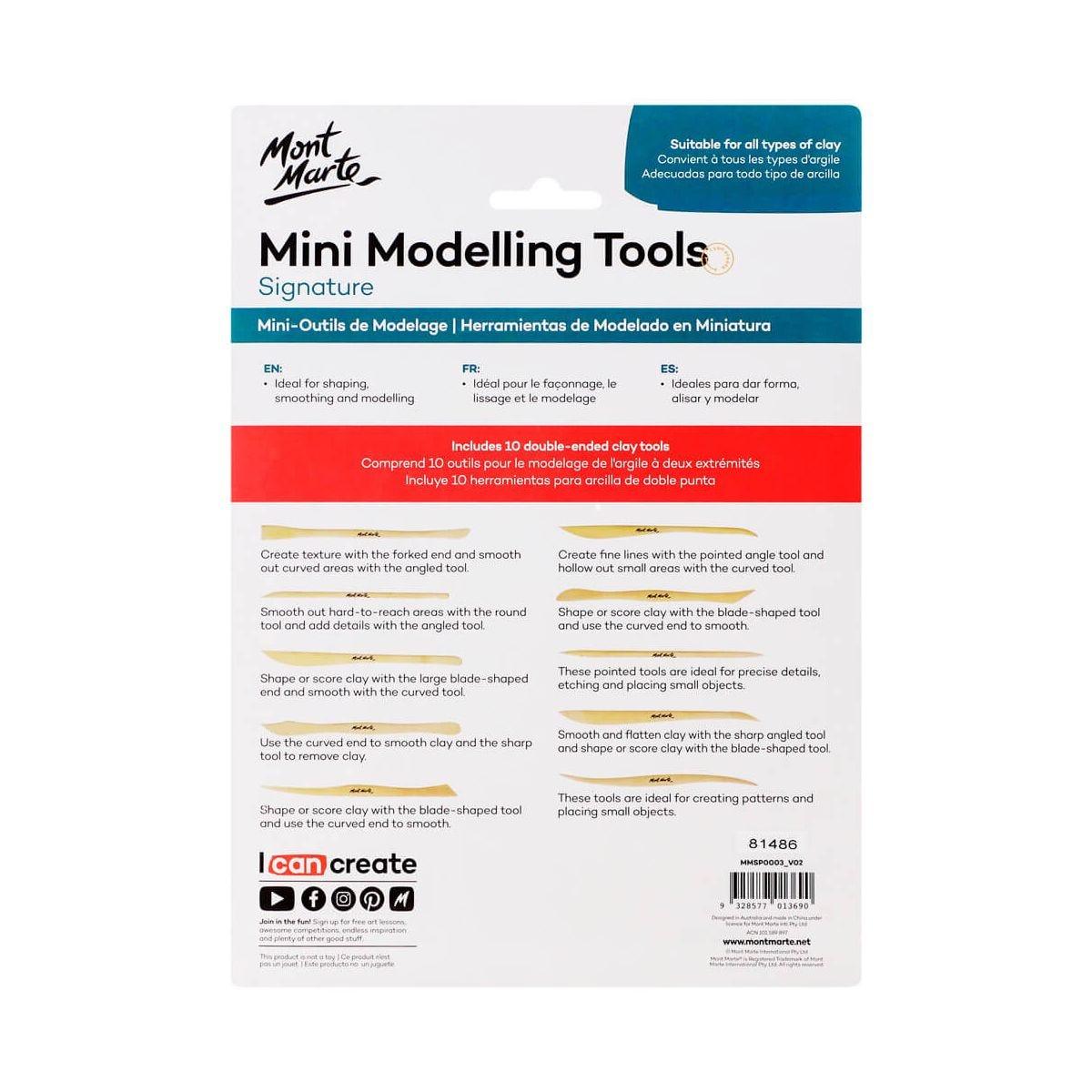 Mont Marte Mini Modelling Wooden Tools Signature 10pcs - Glowish