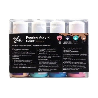 Mont Marte Pouring Acrylic Paint Set Premium 4pcs x 60ml (2oz) - Flamingo - Glowish