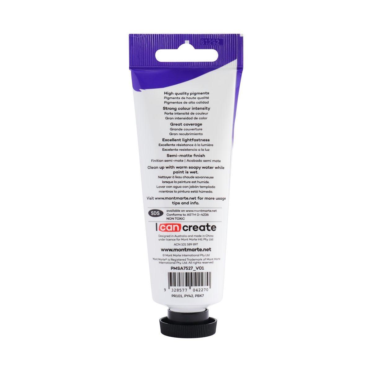 Mont Marte Satin Acrylic Paint Tube 75ml - Burnt Umber - Glowish