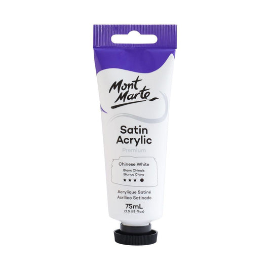 Mont Marte Satin Acrylic Paint Tube 75ml - Chinese White - Glowish