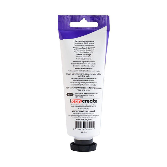 Mont Marte Satin Acrylic Paint Tube 75ml - Crimson Red - ArtSupplies.nz