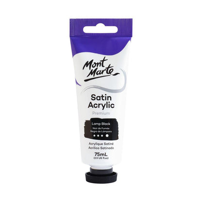 Mont Marte Satin Acrylic Paint Tube 75ml - Lamp Black - ArtSupplies.nz