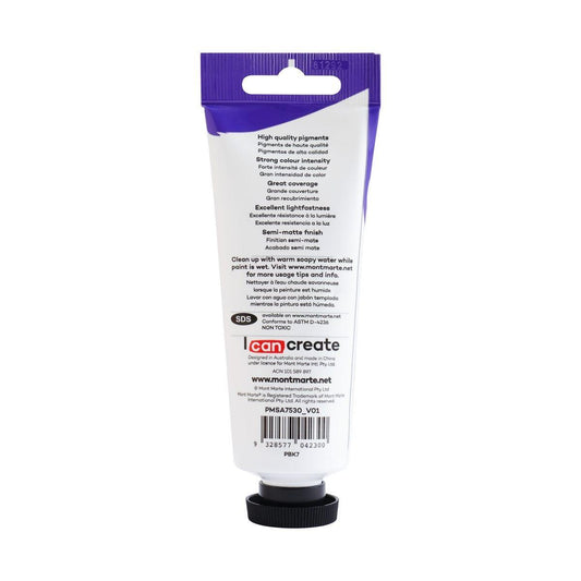 Mont Marte Satin Acrylic Paint Tube 75ml - Lamp Black - ArtSupplies.nz
