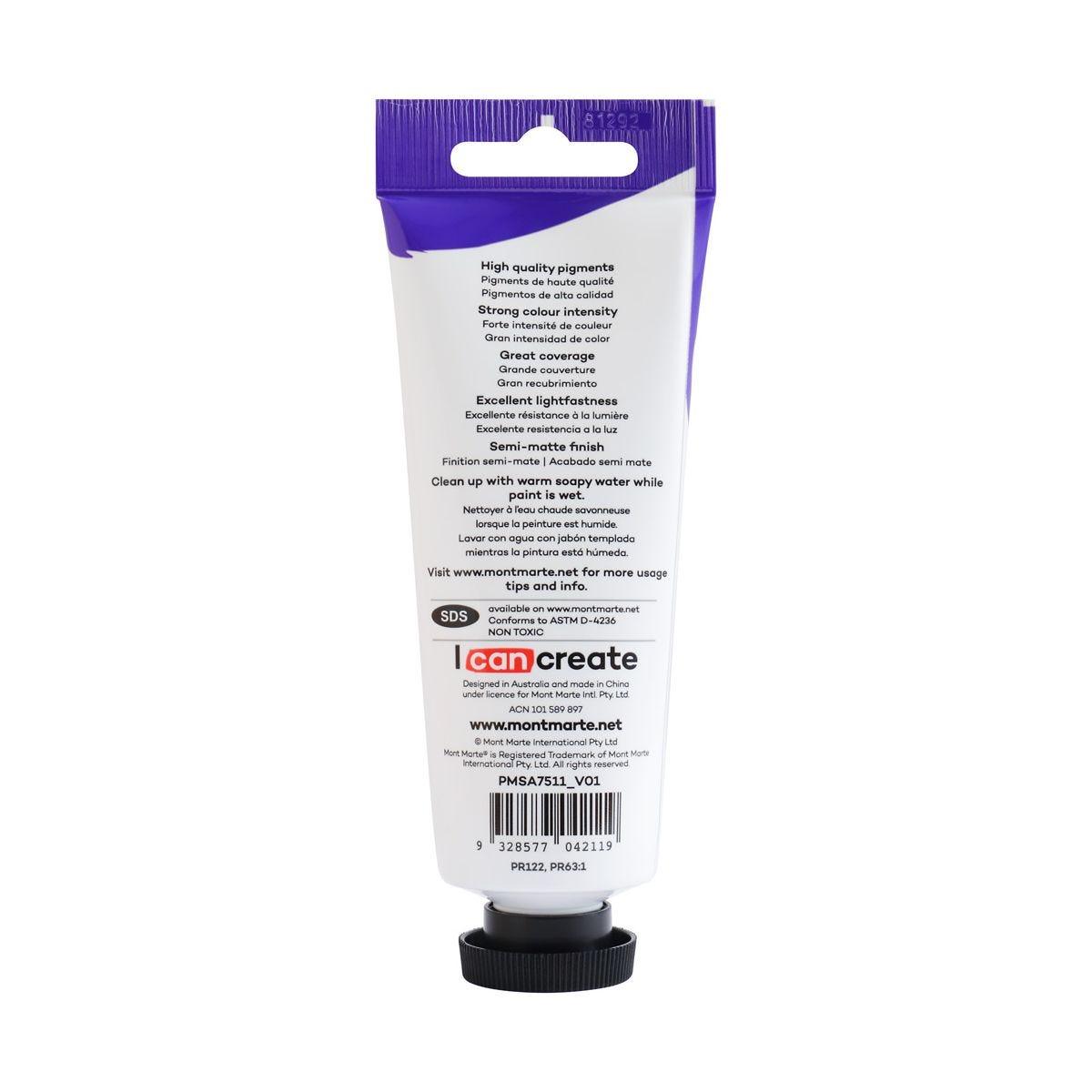 Mont Marte Satin Acrylic Paint Tube 75ml - Rose Madder - ArtSupplies.nz