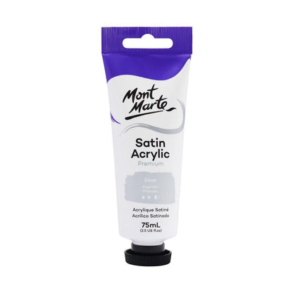 Mont Marte Satin Acrylic Paint Tube 75ml - Silver - ArtSupplies.nz