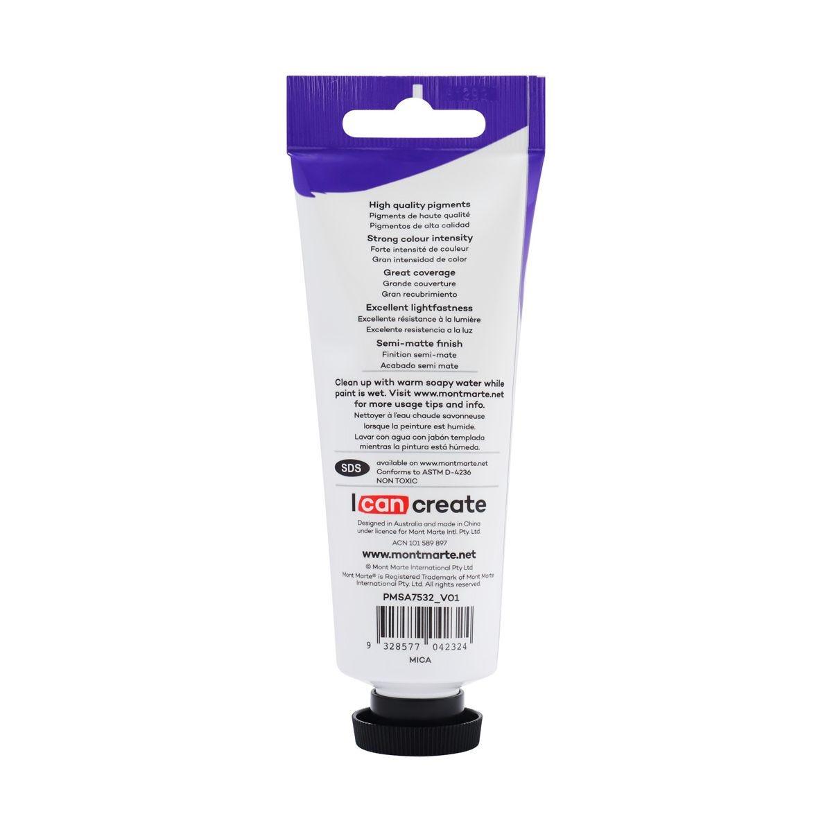Mont Marte Satin Acrylic Paint Tube 75ml - Silver - ArtSupplies.nz