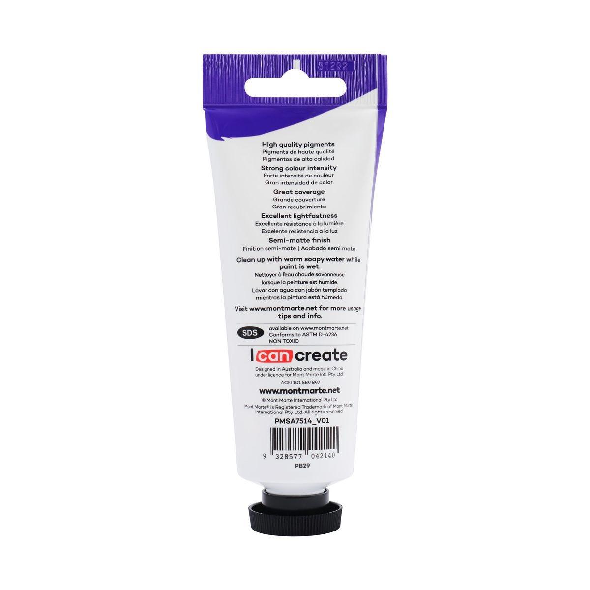 Mont Marte Satin Acrylic Paint Tube 75ml - Ultramarine Blue - ArtSupplies.nz