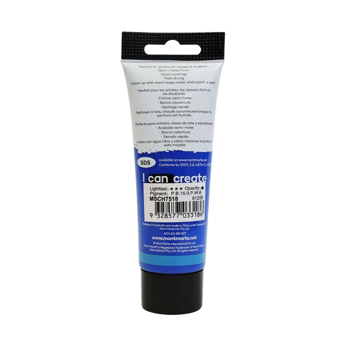 Mont Marte Studio Acrylic Paint Tube 75ml - Deep Cyan Blue - ArtSupplies.nz