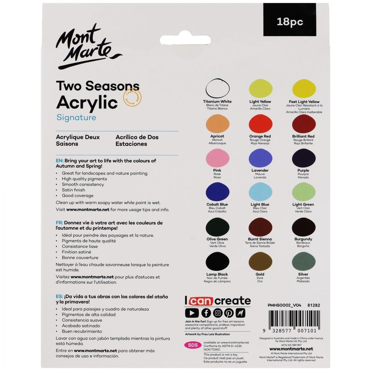 Two Seasons Acrylic Color Paints Signature 18pce x 12ml (0.4oz) - Mont Marte - Glowish
