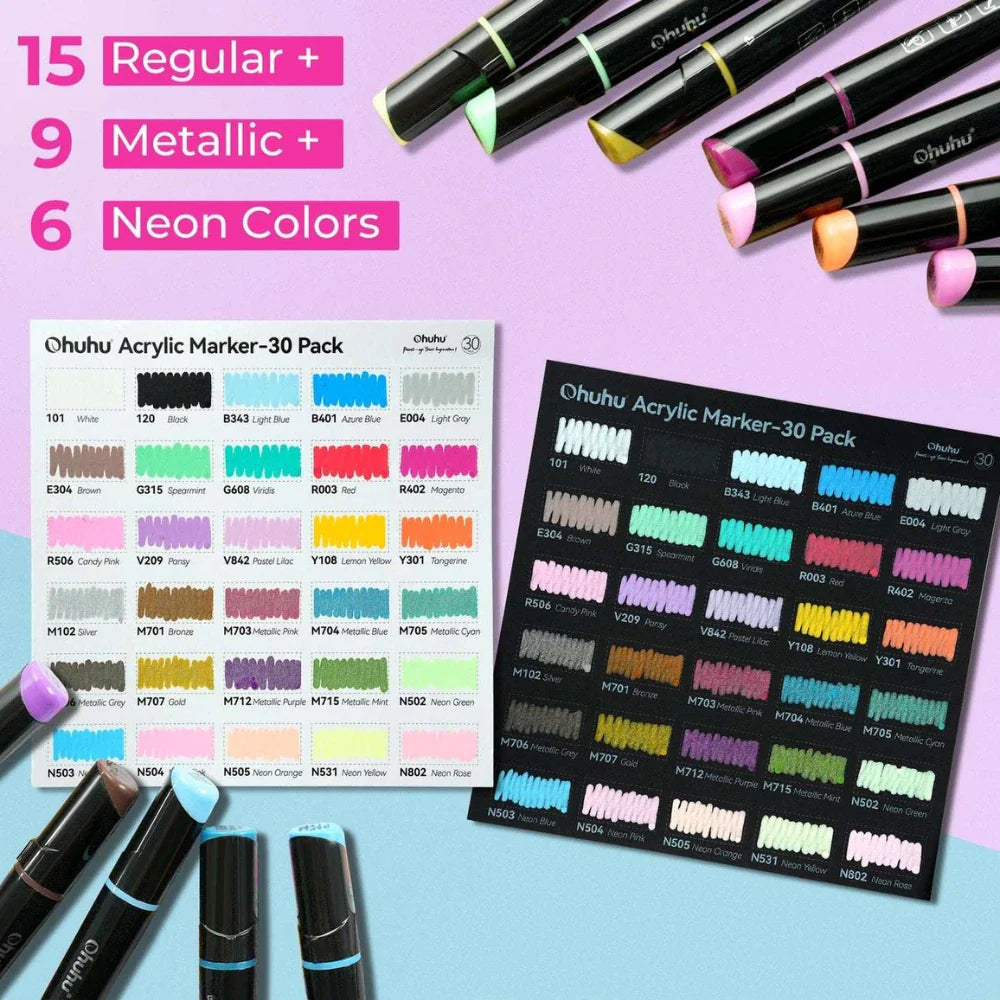 Ohuhu Acrylic Markers 30 Colours - Artsupplies NZ