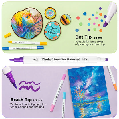 Ohuhu Acrylic Paint Markers 36 Colours, Brush & Dot