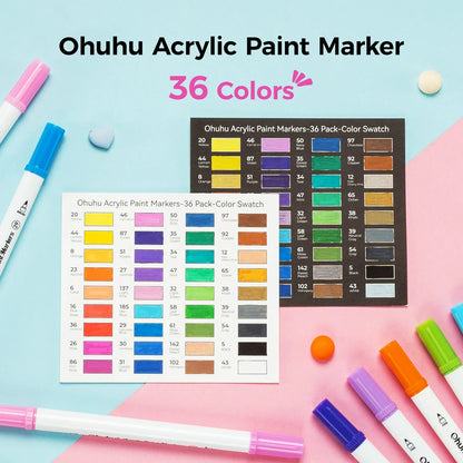 Ohuhu Acrylic Paint Markers 36 Colours, Brush & Dot