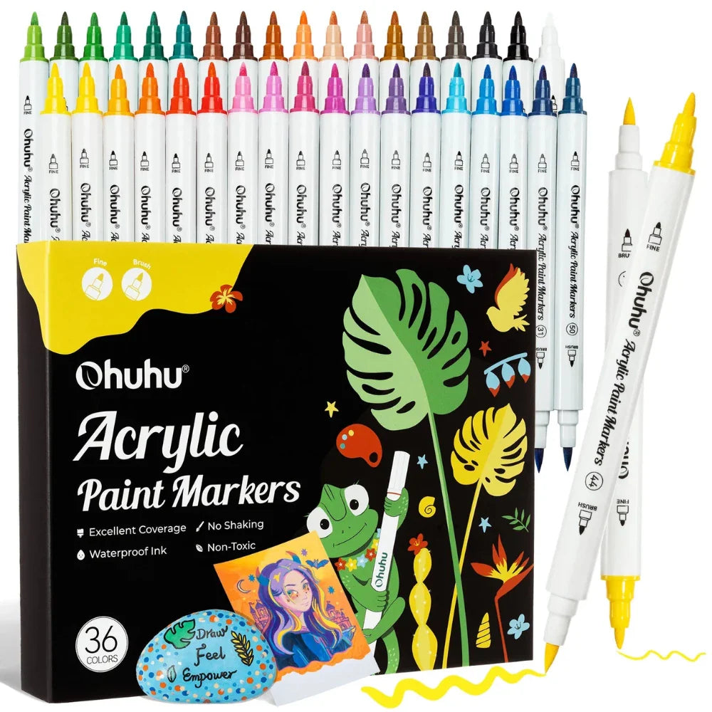 Ohuhu Acrylic Paint Markers 36 Colours, Brush & Fine Tips - Artsupplies NZ