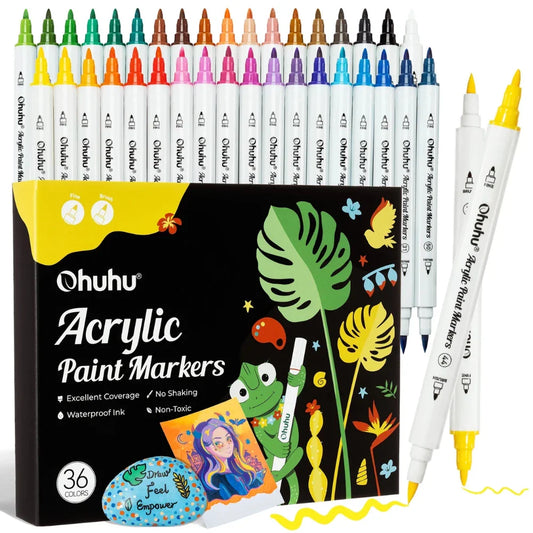Ohuhu Acrylic Paint Markers 36 Colours, Brush & Fine Tips - Artsupplies NZ
